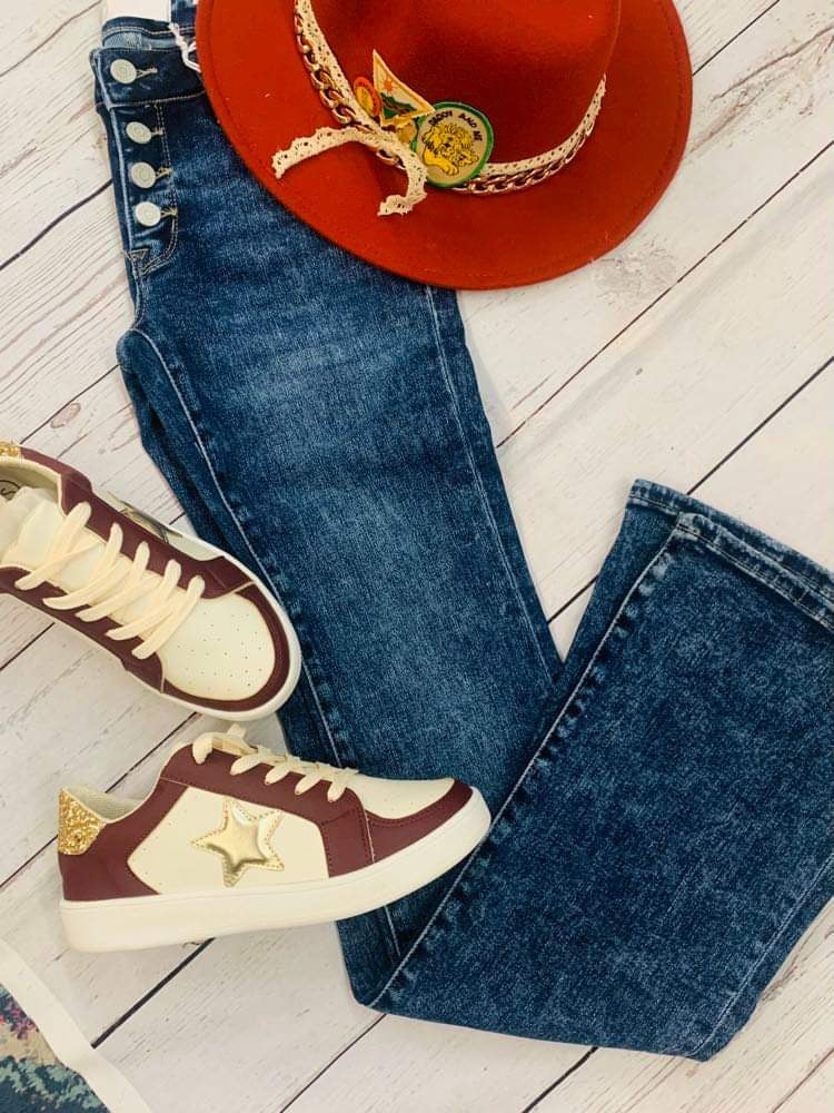 Hatton Button Up Stretch Flare Jeans