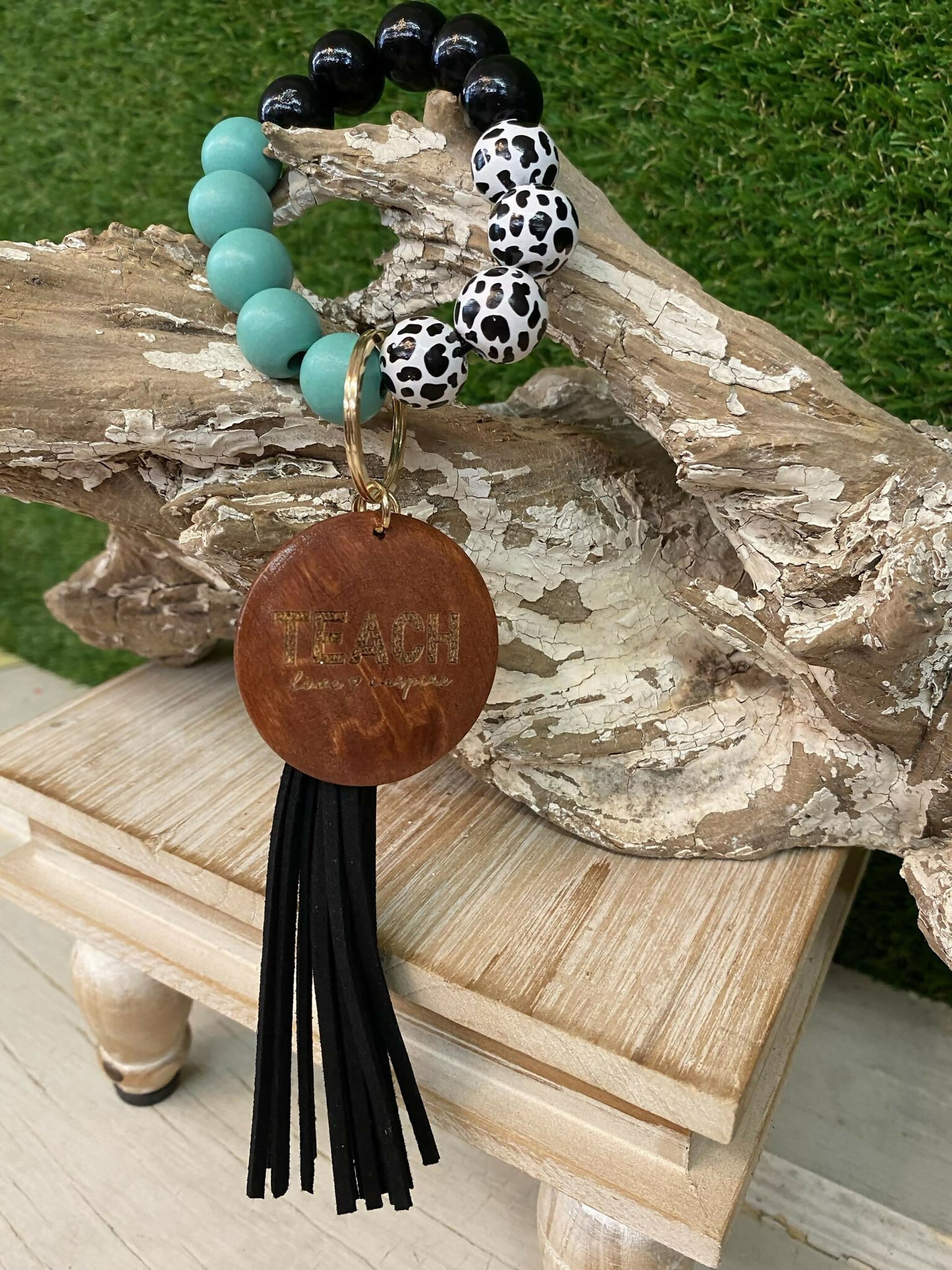 Cow Print Teacher Key Ring