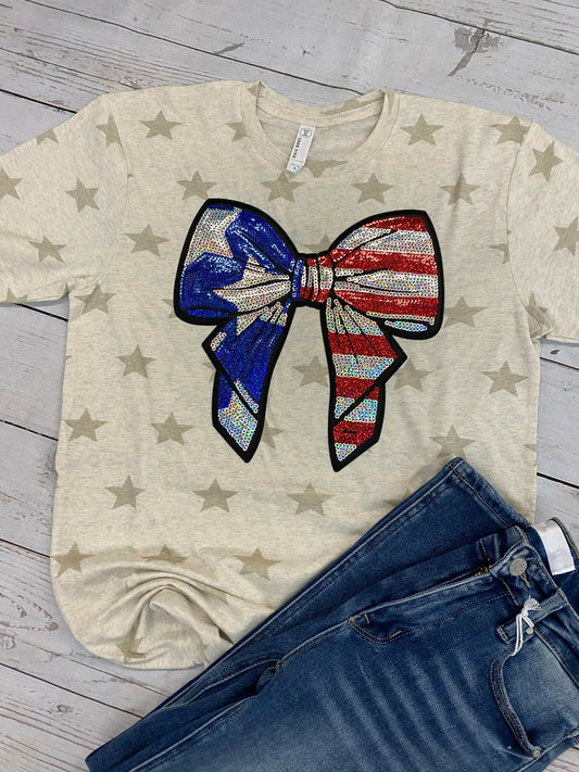 Bows and stars sequin T-shirt