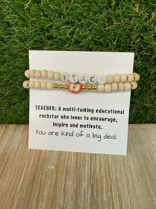 Wood Beaded Teach Bracelet