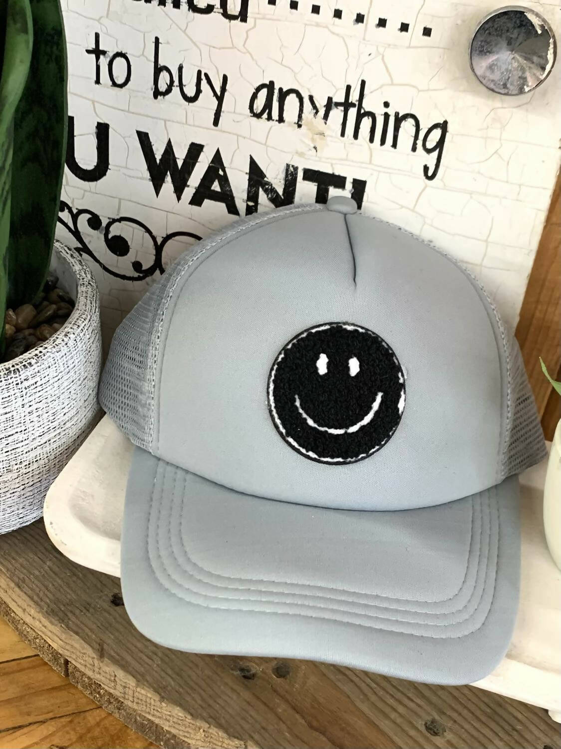 Grey Smiley Face Cap